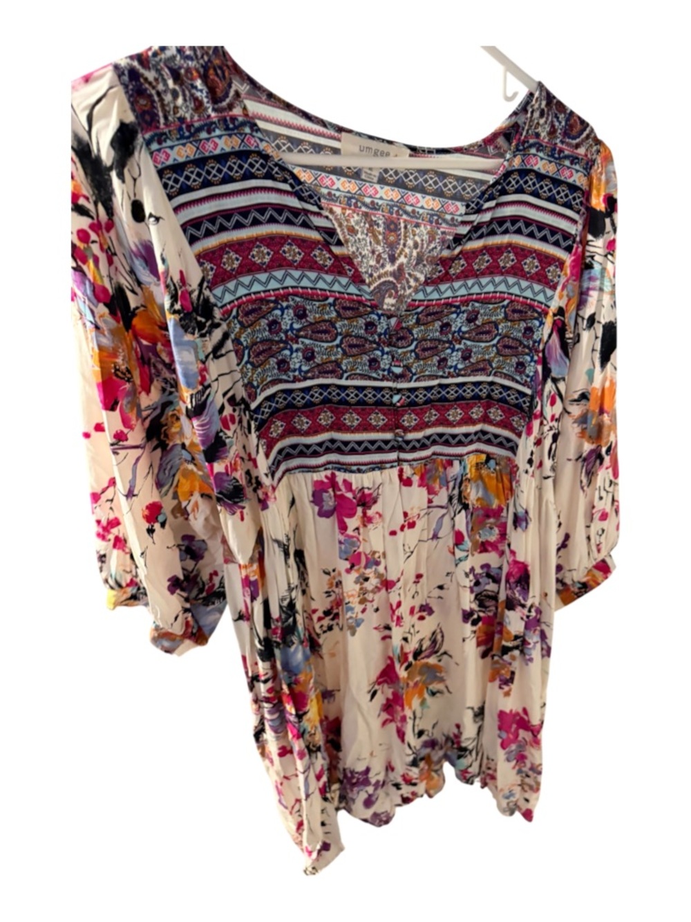 Umgee Cream Floral & Geometric Mixed-Print Boho Tunic